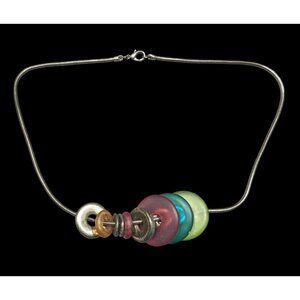 Rainbow And Silver Tone Slide Disc Charm Necklace